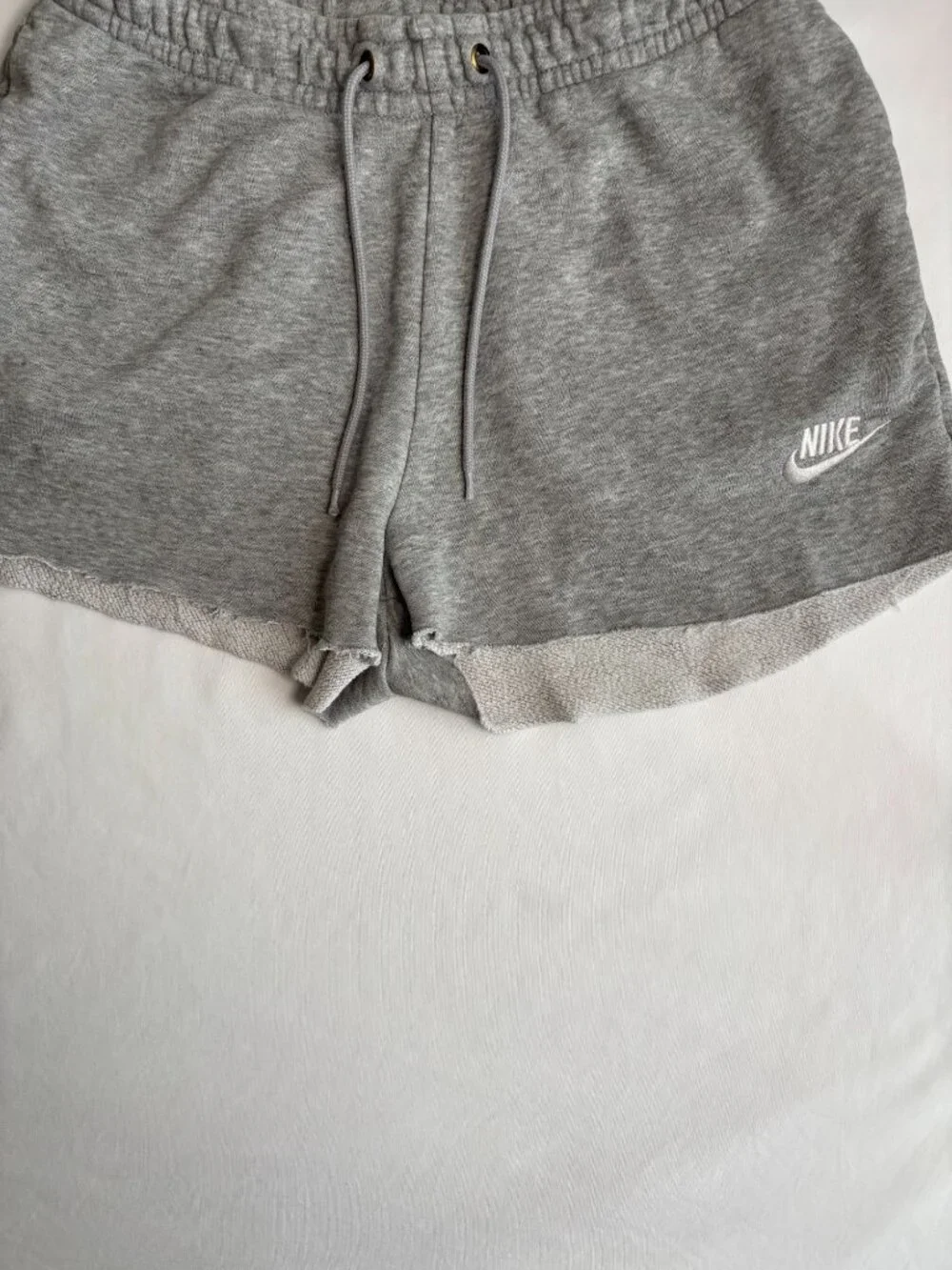 Nike Sportswear Gray Raw-Hem Fleece Shorts, Size Small